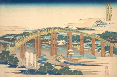 Yahagi-brug bij Okazaki op de Tokaido Tokaido Okazaki Yahagi no hashi, uit de serie...