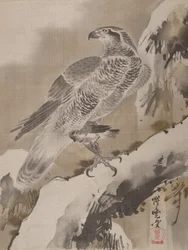 Adelaar die een kleine vogel vasthoudt, ca. 1887