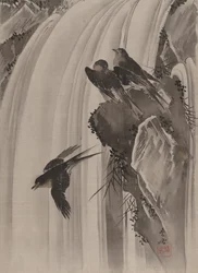 Zwaluwen bij een waterval, ca. 1887