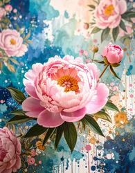 Roze pioenrozen in aquarel