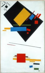Suprematistisch schilderij Zwart trapezium en rood vierkant, 1915