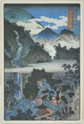 Nunobiki watervallen bij Jakko Shrine (Jakko Nunobiki no taki), uit de serie "Landschappelijke plekken in de bergen van Nikko (Nikkosan meisho no uchi)".