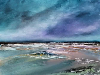 Paars lucht- en zeegezicht