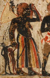 Detail van vrouwen Nubiërs ontvangen door Huy en zijn broer Amenhotep, vrouwen met c...