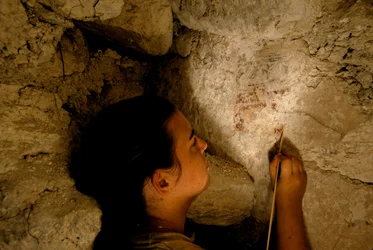 Teotihuacan krijger, muurschildering, Sufricaya, Holmul, Guatemala, Maya, Francisco Estradabelli, 2008