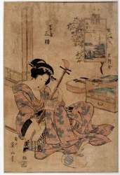Japanse kunst: muzikant. Prenten door Eizan Kikugawa (1787-1867) 18e eeuw Rennes, Musee des Beaux Arts