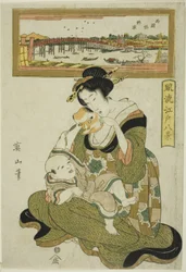 Genieten van de avondkoelte bij de Ryogoku-brug (Ryogokubashi noryo), uit de serie "Modieuze acht gezichten van Edo (Furyu Edo hakkei)"