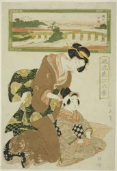 Avondgloed bij Seta (Seta sekisho), uit de serie "Modieuze Acht Zichten van Omi (Furyu Omi hakkei)"