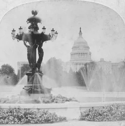 De Bartholdi-fontein en het Capitool, Washington DC, VS, laat 19e of begin 20e eeuw