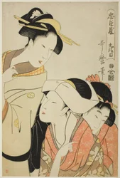 Akte IX (Kudanme), uit de serie "De schatkist van trouwe bewaarders (Chushingura)", ca.1798-99 (kleurenhoutsnede; oban)