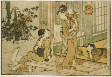 Bon Festival Lantaarns en Plant Verkoper, uit het geïllustreerde boek "Prentenboek: Bloemen van de Vier Seizoenen (Ehon shiki no hana)," deel 2