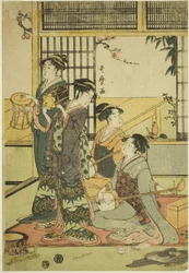 Drums en Shamisen (kleur houtsnede; aiban)