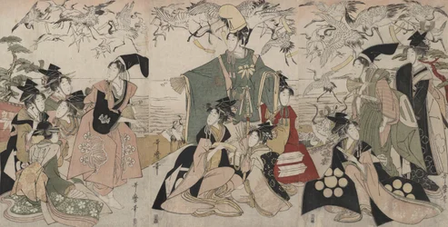 Parodie van Yoritomo die kraanvogels vrijlaat (Mitate Yoritomo h?kaku)
