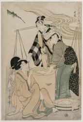 Settsu Provincie uit de serie Modieuze Zes Juweelrivieren Furyu Mu Tamagawa, c. 1804