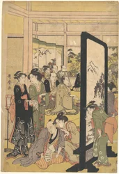 De kunstenaar Kitao Masanobu ontspant zich op een feest