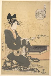 De oiran Hanaogi van Ogiya, uit de serie „Zes juwelenrivieren“ (Mutamagawa)