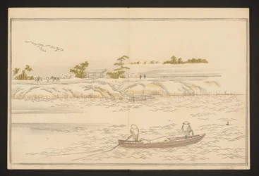 De oevers van de Sumida-rivier in de sneeuw