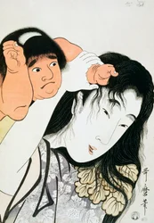 Yamauba en Kintaro, populaire figuren uit de Japanse folklore, ukiyo-e kunstdruk door Kitagawa Utamaro, Edo periode