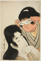 Yamauba met Kintaro die een Speelgoedmasker Vasthoudt
