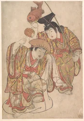 Jongens verkleed als Daikoku en Ebisu