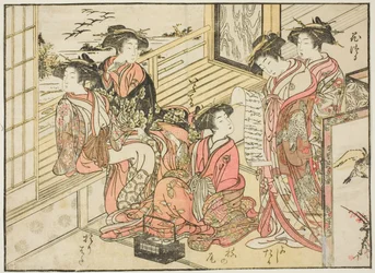 Courtisanes van Okamoto, uit het boek "Spiegel van Mooie Vrouwen van de Plezierwijken (Seiro bijin awase sugata kagami)," deel 2