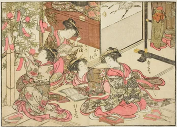 Courtisanes van Shin Kanaya, uit het boek "Spiegel van Mooie Vrouwen van de Plezierkwartieren (Seiro bijin awase sugata kagami)," deel 2