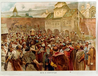 Novgorod - De Veche in de republiek Novgorod (1136-1478) - Werk van Lebedev, Klavdi Vasilyevich (1852-1916)