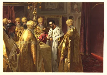 De kroningsceremonie van Nicolaas II. De eucharistie