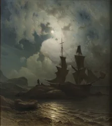 Noors:  Maanlicht aan de kust van Noorwegen Maanlicht aan de kust van Noorwegen