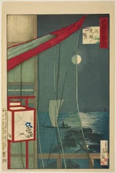De maan voorbij Shinagawa (Shinagawa mikoshi no tsuki), uit de serie "Honderd Zichten op de provincie Musashi (Musashi hyakkei no uchi)"