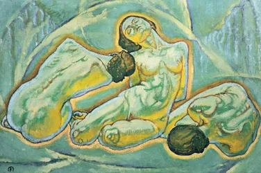 Drei kauernde Frauen - Drie gehurkte vrouwen ... (schilderij op doek)