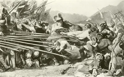 Arnold Winkelried bij Sempach (gravure)
