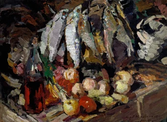 Vissen, wijn, fruit