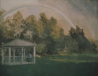 Landschap met een regenboog