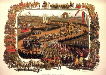 Album van de kroning van tsaar Alexander III van Rusland (1845-1894) en keizerin Maria Fjodorovna (Dagmar van Denemarken) (1847-1928) - De ceremoniële intocht van Alexander III in Moskou (uit het Kroningsalbum)