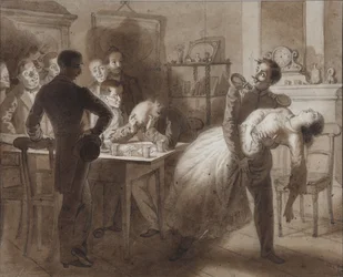 Illustratie bij het gedicht De Vrouw van de Tambov Penningmeester door M. Lermontov, 1862