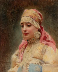 ""Portret van een bojarenvrouw"" - Schilderij van Konstantin Yegorovich Makovsky (Constantin Makovski) (1839-1915), olie op doek, ca. 1890