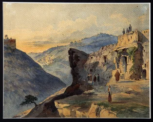 De vallei van Josafat, de Olijfberg, dorp Siloam