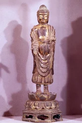 Koreaanse kunst: Boeddhabeeldje in verguld brons. Silla-periode, 8e eeuw. Hyung pil Chun Collectie