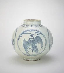 Pot met ontwerpen van schildpadden en kraanvogels, 19e eeuw