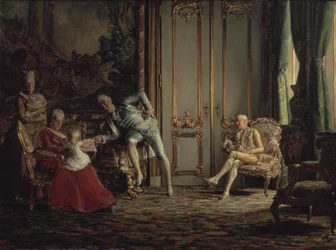 Een interieur uit de vorige eeuw. Scène van het hof van Christian VII