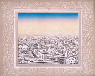 Luchtfoto van Londen met decoratieve rand, c1845
