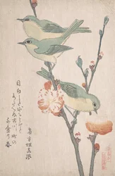Japanse Witte Ogen op een Tak van Perzikboom, ca. 1805-10
