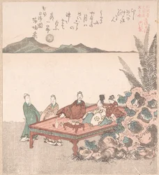 Nanamaro en zijn volgelingen kijken naar de maan in China