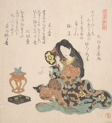 Vrouw die de tsuzumi speelt, ca. 1800