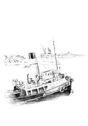 Klassieke schets van een sleepboot