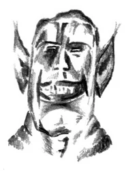 Schets van een grijnzende kobold