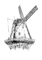 Tekening van een historische windmolen