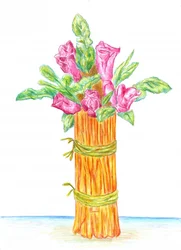Rustieke vaas met roze bloemen