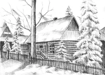 Besneeuwd winterhuisje